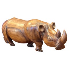 Hand Carved Solid Walnut White Rhino Sculpture