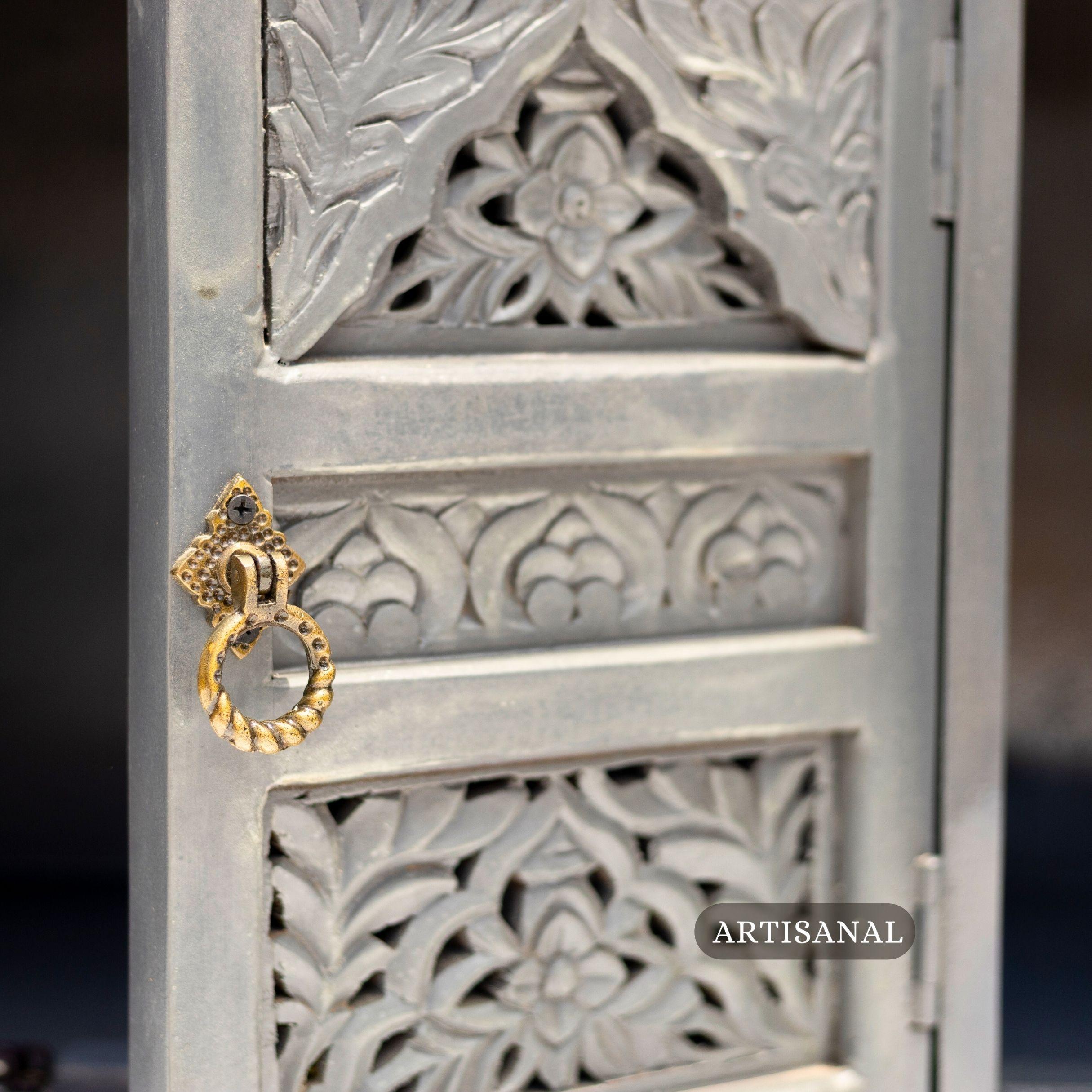 Contemporary Hand-Carved Solid Wood Cabinet with Floral Motifs by Artisanal For Sale