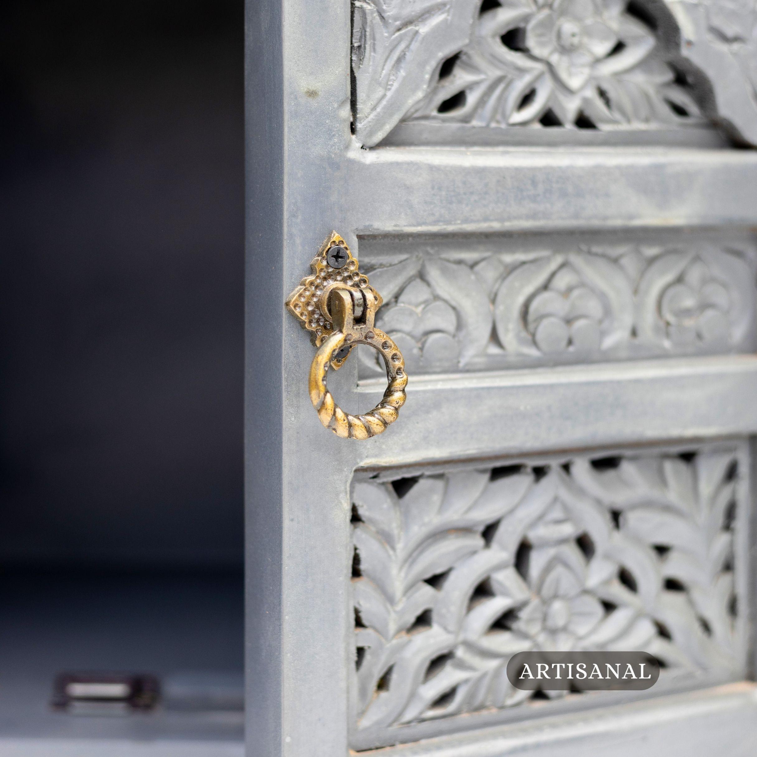 Hand-Carved Solid Wood Cabinet with Floral Motifs by Artisanal For Sale 1