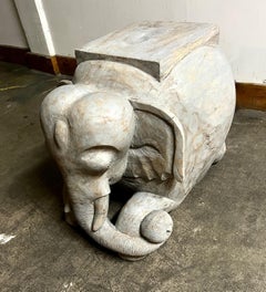 Hand Carved Solid Wood Elephant Table Stool