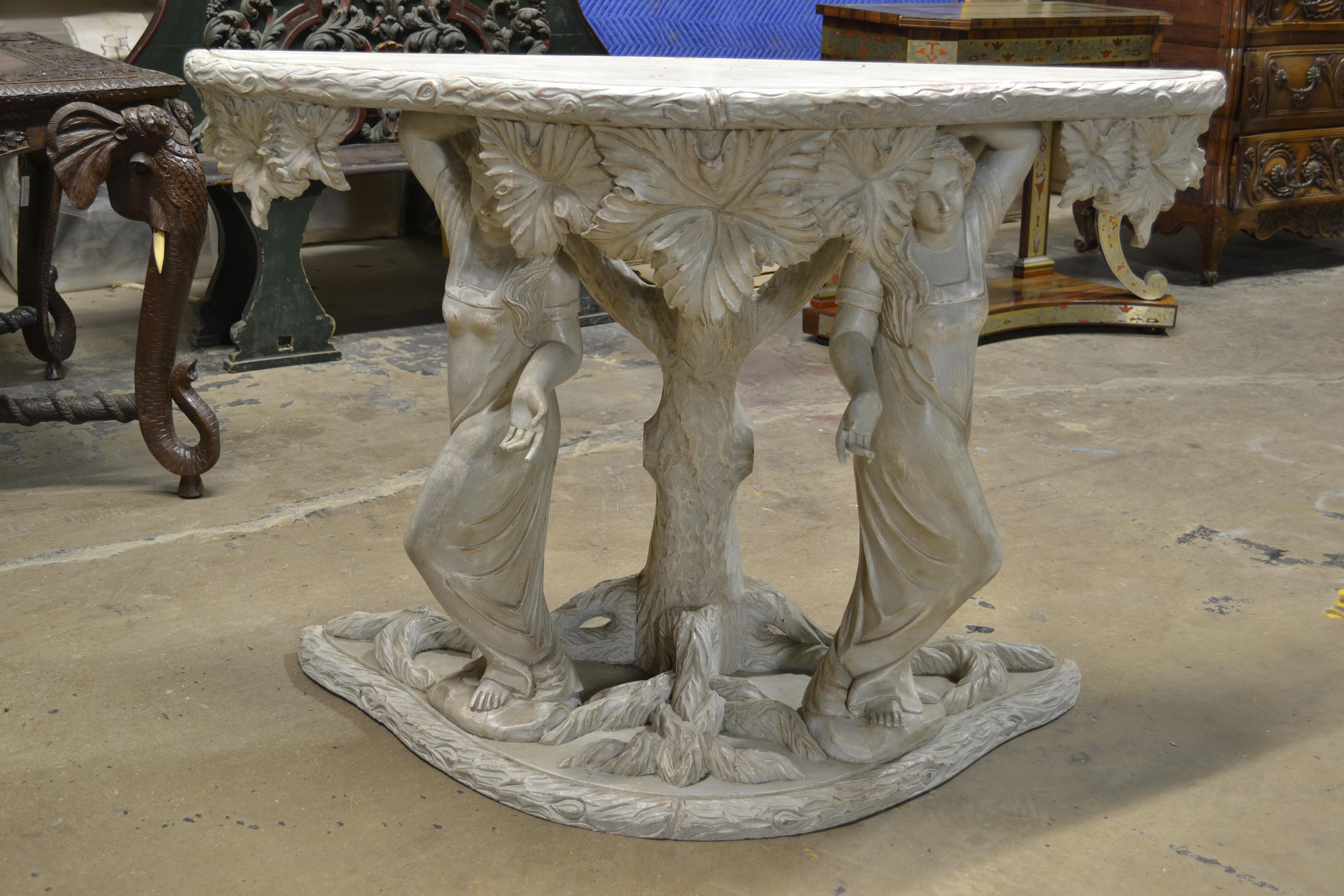 French Hand-Carved Solid Wood Romantic Console