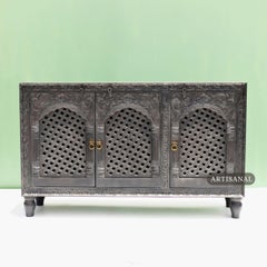 Jaipur Hand-Carved Solid Wood Sideboard with Lattice Doors by House of Jaipur