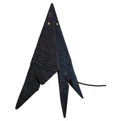 Hand-carved Solid Wood Table Lamp Contemporary Design Art Light POLAR in Black