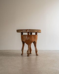 Hand-Carved Solid Wood Table with Sculpted Legs, Circa 1970