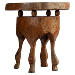 Hand-Carved Solid Wood Table with Sculpted Legs, Circa 1970
