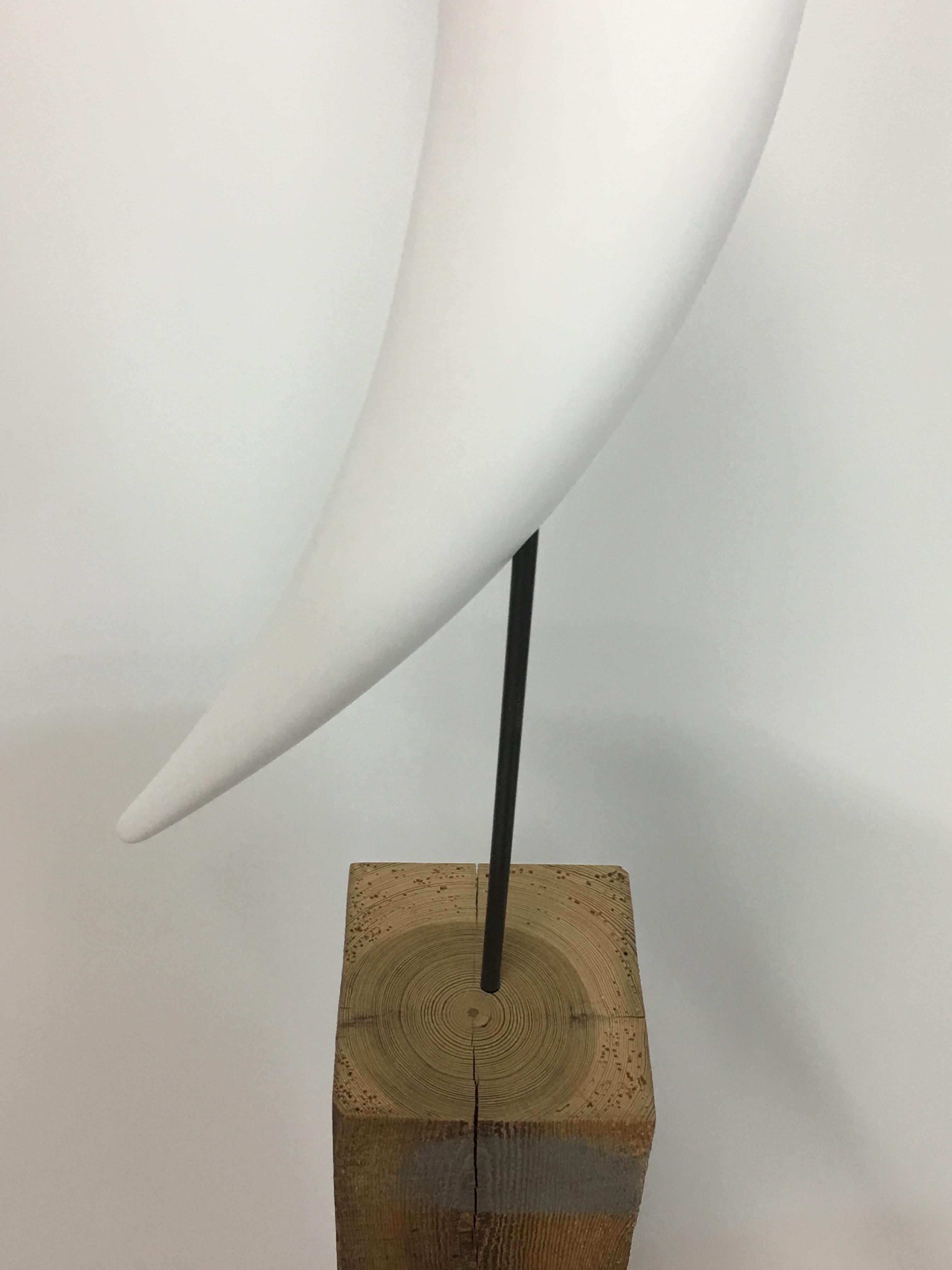 Modern Hand Carved Solid Wood Bird Sculptures White Opaque Gesso finish by Dave Lasker For Sale