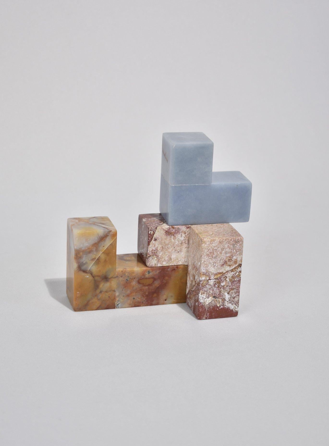 Contemporary Hand-Carved Soma Cube Puzzle Sculpture in Mix Stones