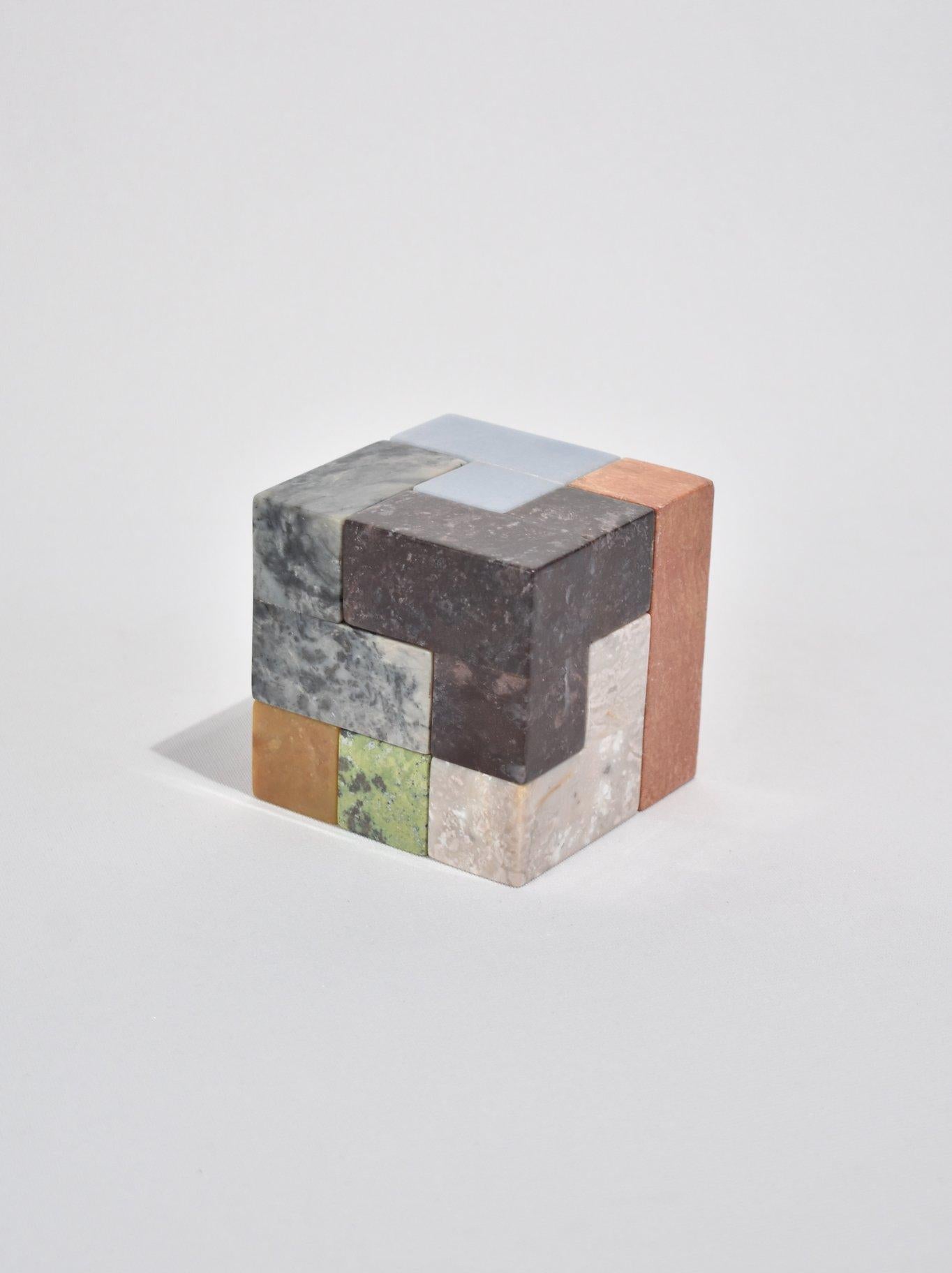 Hand-Carved Soma Cube Puzzle Sculpture in Mix Stones 1