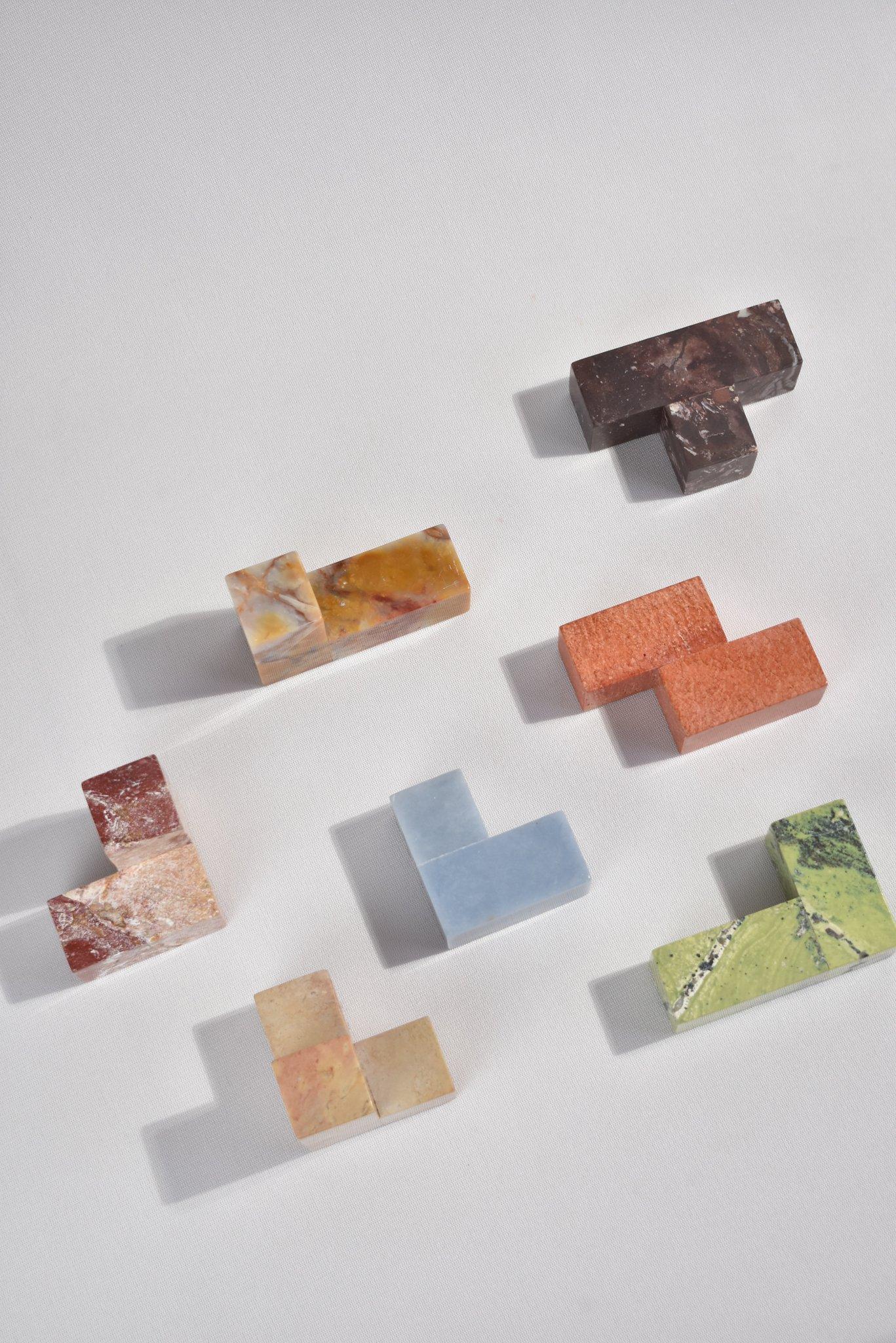 Hand-Carved Soma Cube Puzzle Sculpture in Mix Stones 2