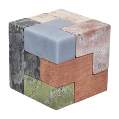 Hand-Carved Soma Cube Puzzle Sculpture in Mix Stones