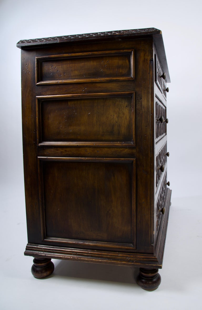 Hand Carved Spanish Colonial Style Five Drawer Chests of Drawers at 1stDibs