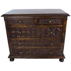 Hand Carved Spanish Colonial Style Five Drawer Chests of Drawers