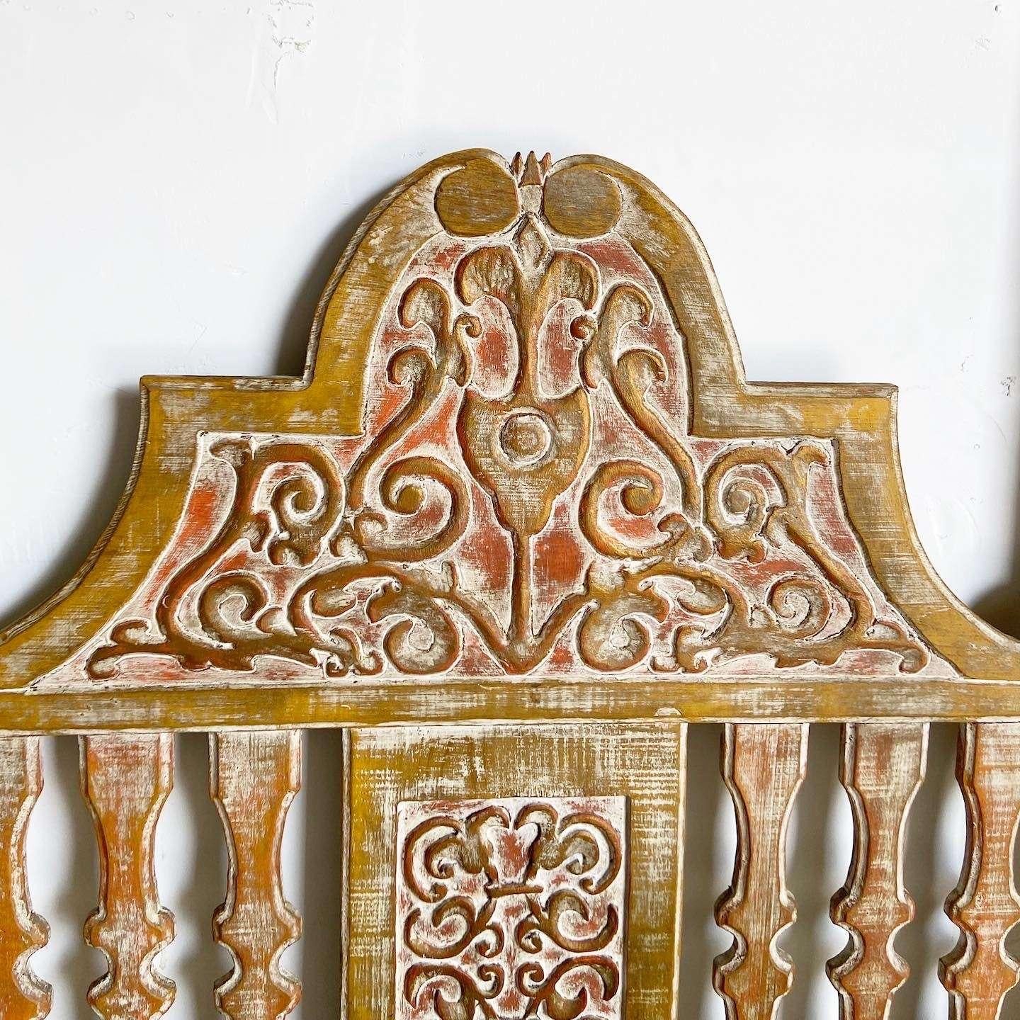 Mexican Hand Carved Spanish Farmhouse Twin Size Headboard by Artes De Mexico For Sale