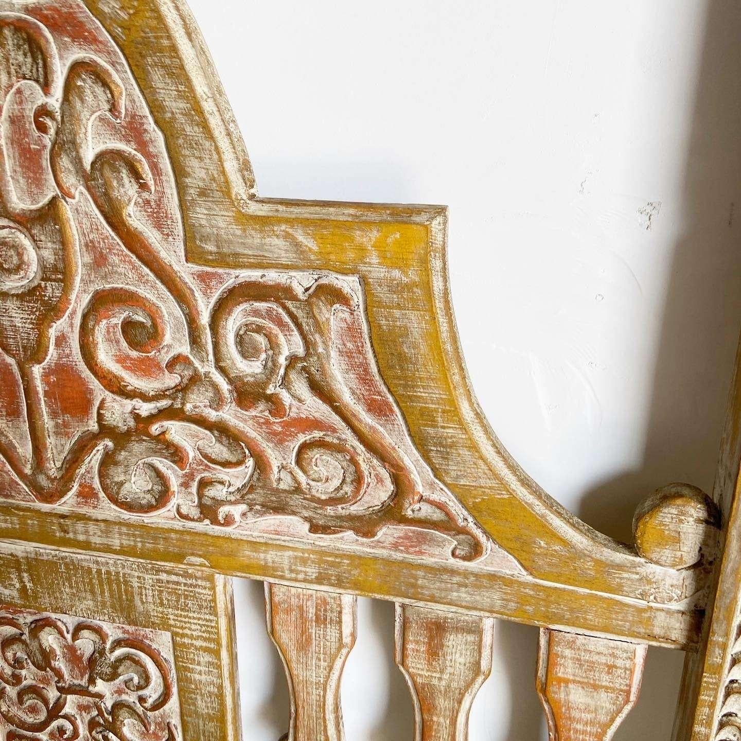 Hand Carved Spanish Farmhouse Twin Size Headboard by Artes De Mexico In Good Condition For Sale In Delray Beach, FL