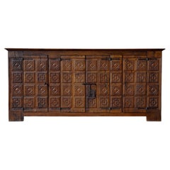 HAND CARVED SPANISH SIDEBOARD - SPAIN 1800s