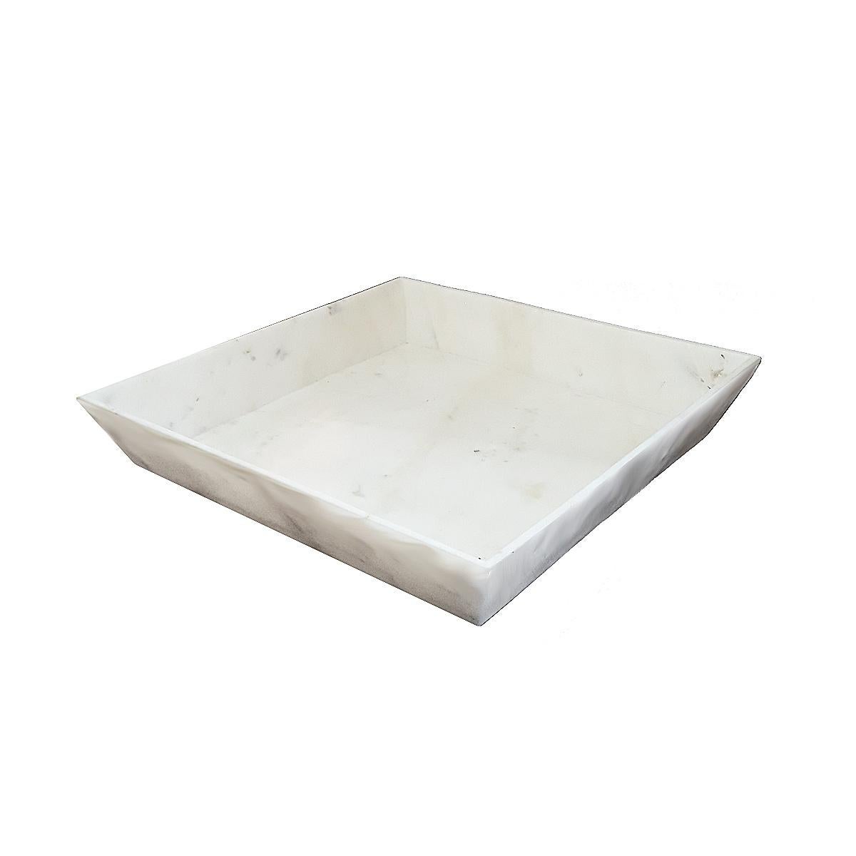 Modern Hand-Carved Square Marble Tray from India 