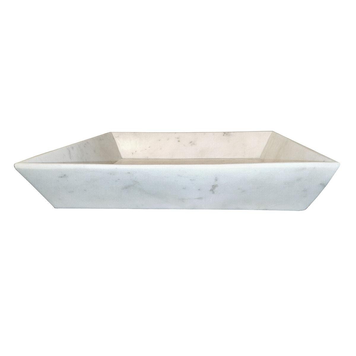 Hand-Carved Square Marble Tray from India  In Good Condition In New York, NY