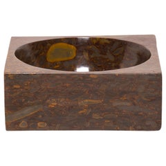 Used Hand Carved Squared Puddingstone Basin