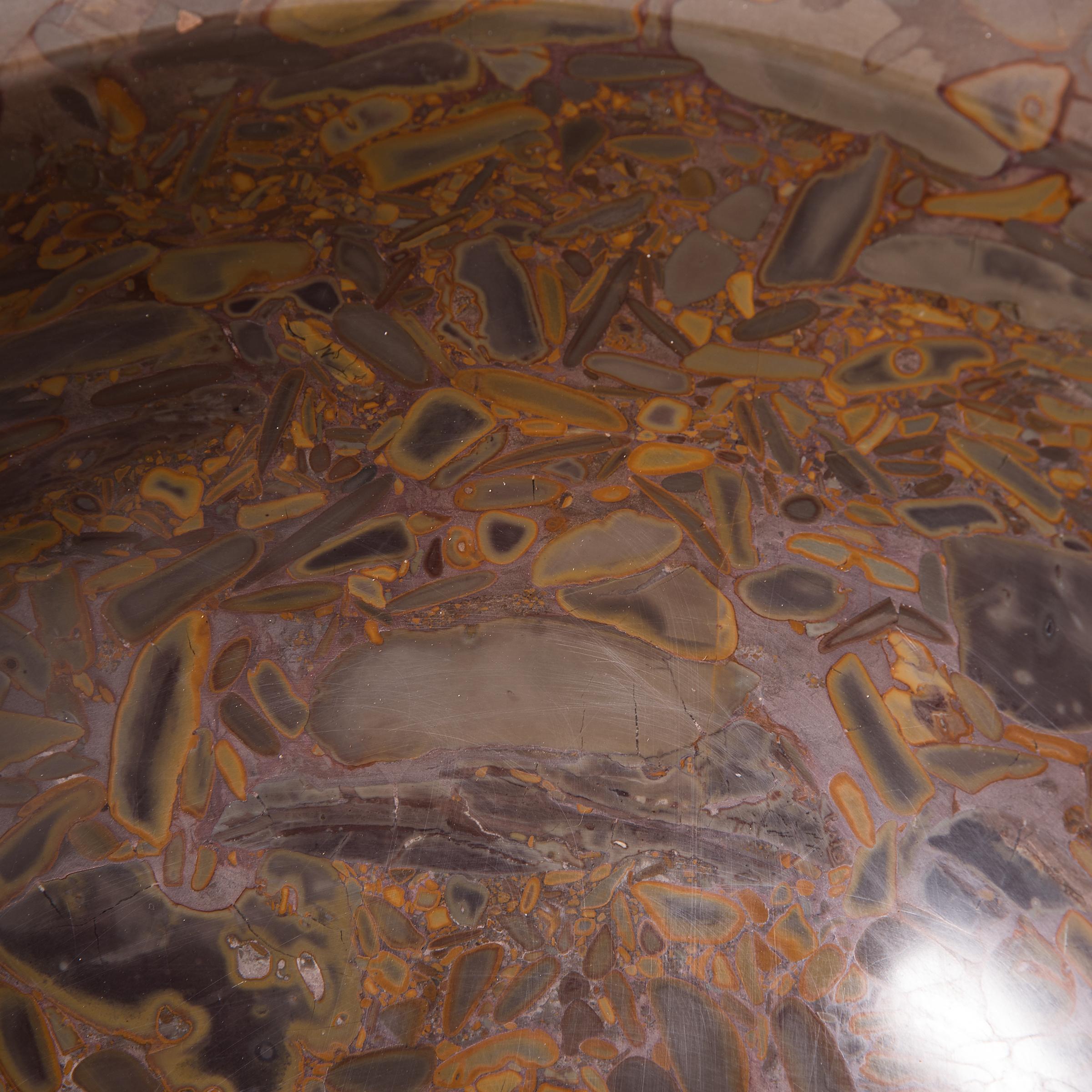 Hand-Carved Tigerman Squared Puddingstone Basin In Good Condition For Sale In Chicago, IL