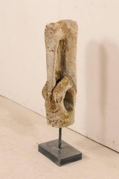 Hand-Carved Stone Abstract Bird Sculpture in on Metal Stand