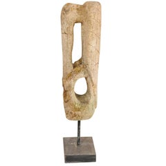 Hand-Carved Stone Abstract Bird Sculpture in on Metal Stand