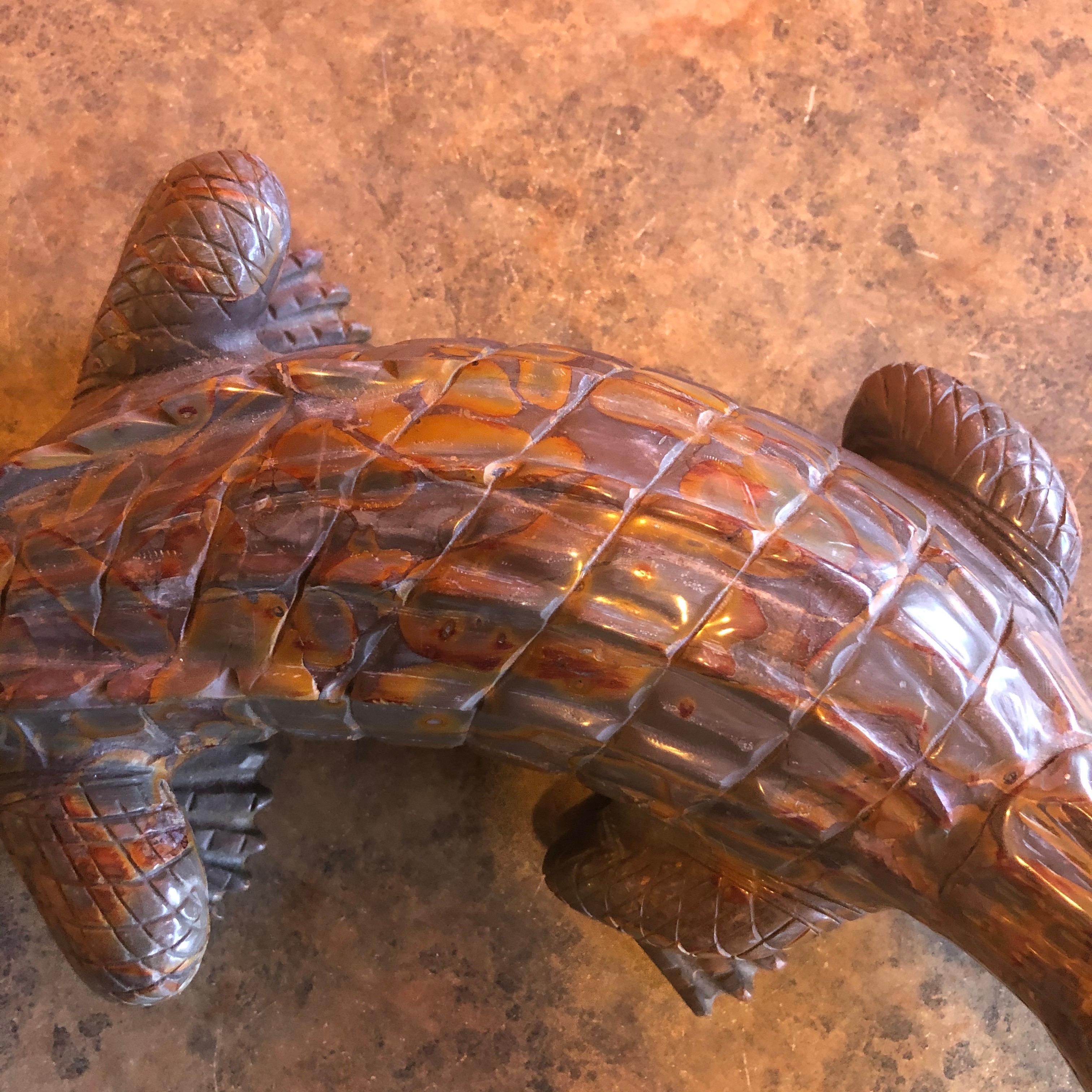 American Hand Carved Stone Alligator / Crocodile Sculpture For Sale