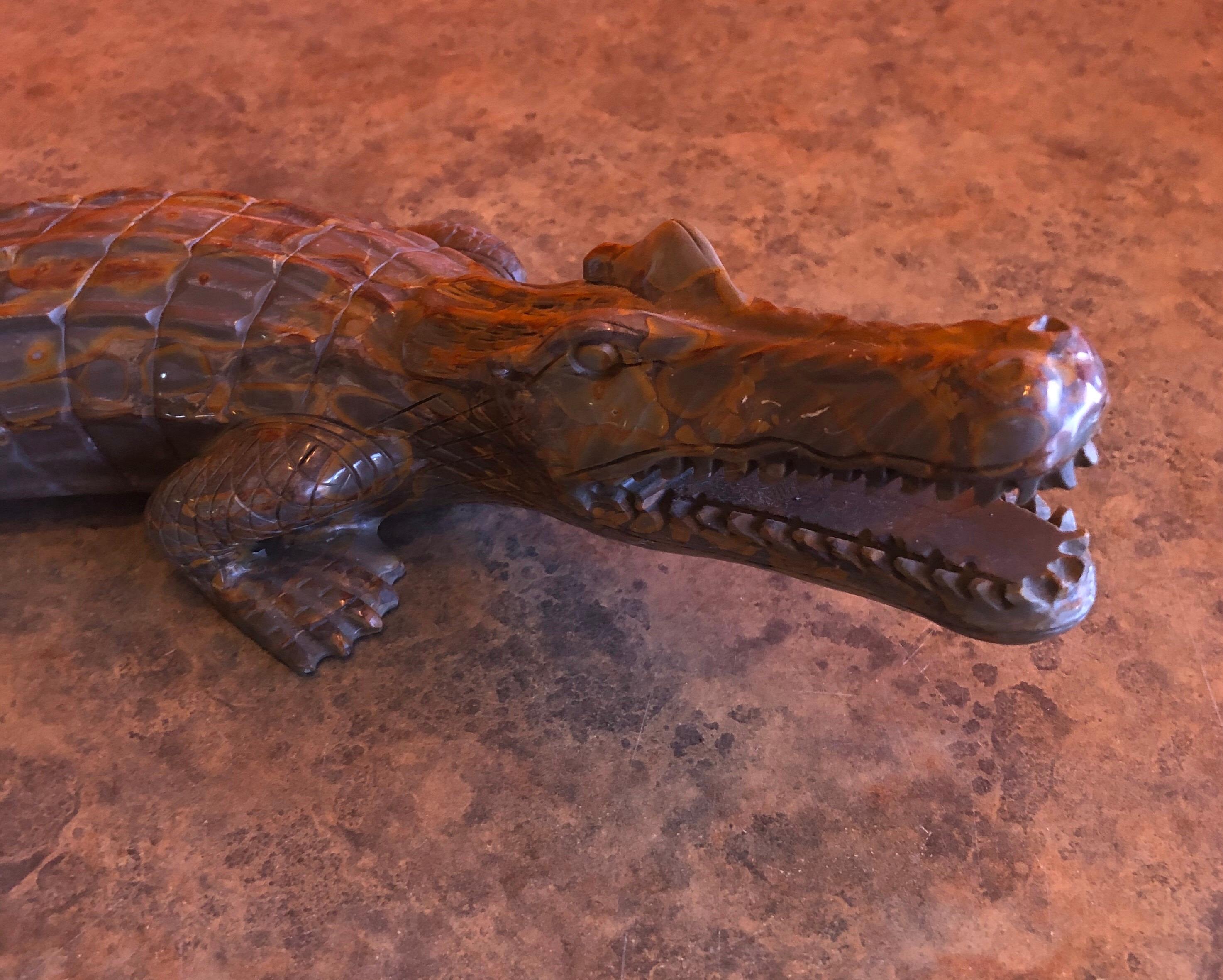 Hand Carved Stone Alligator / Crocodile Sculpture In Good Condition For Sale In San Diego, CA