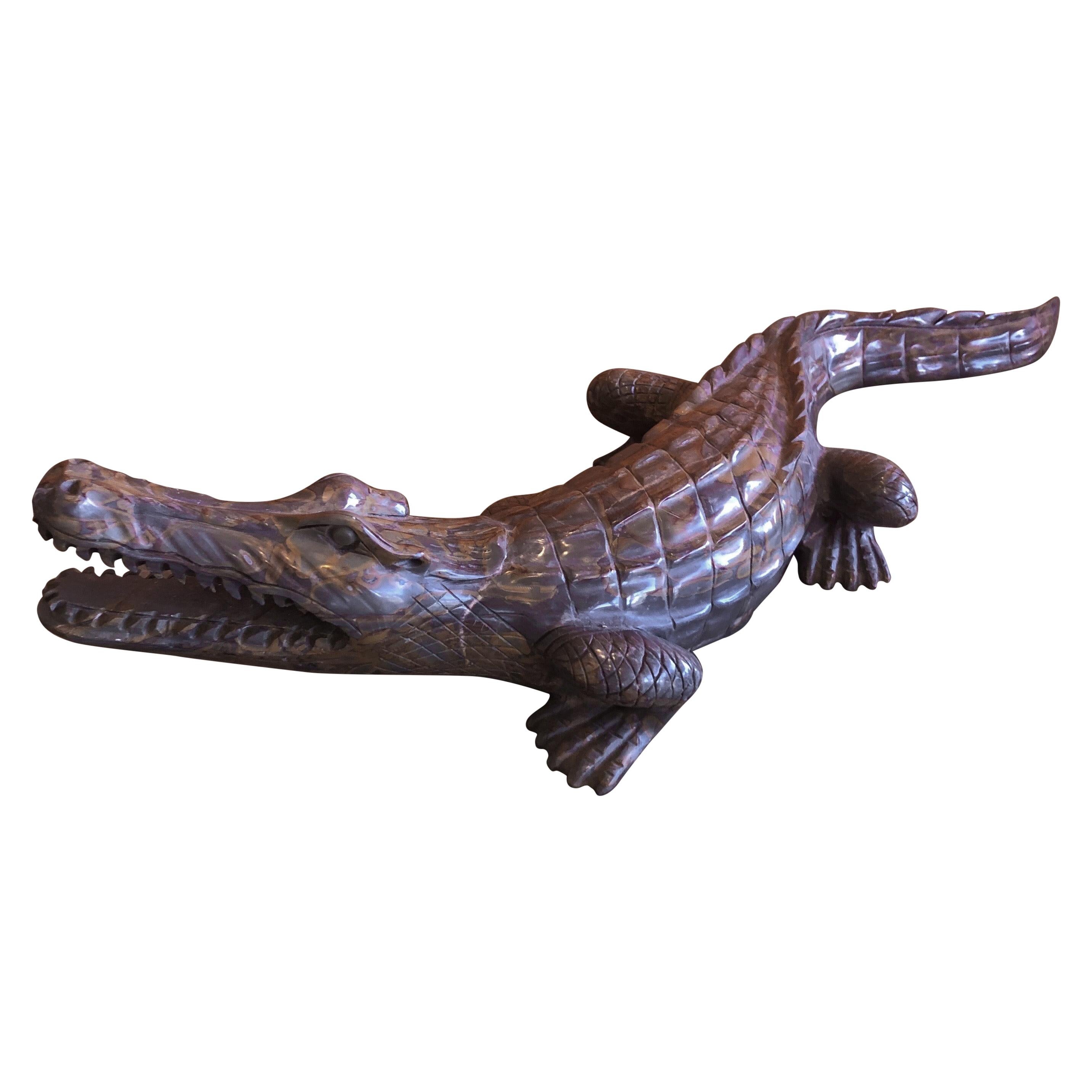 Hand Carved Stone Alligator / Crocodile Sculpture For Sale