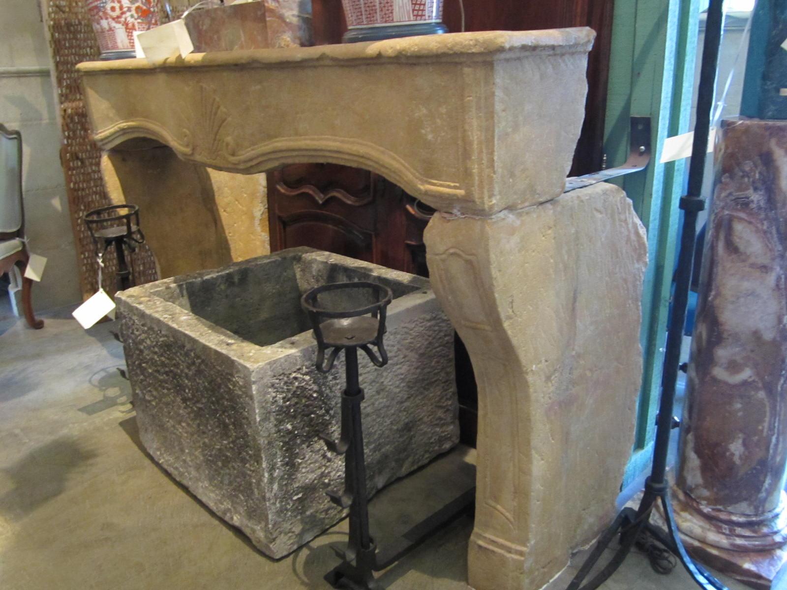 Hand Carved stone Antique Farm Fireplace Mantle Chimney Surround Los Angeles CA For Sale 4