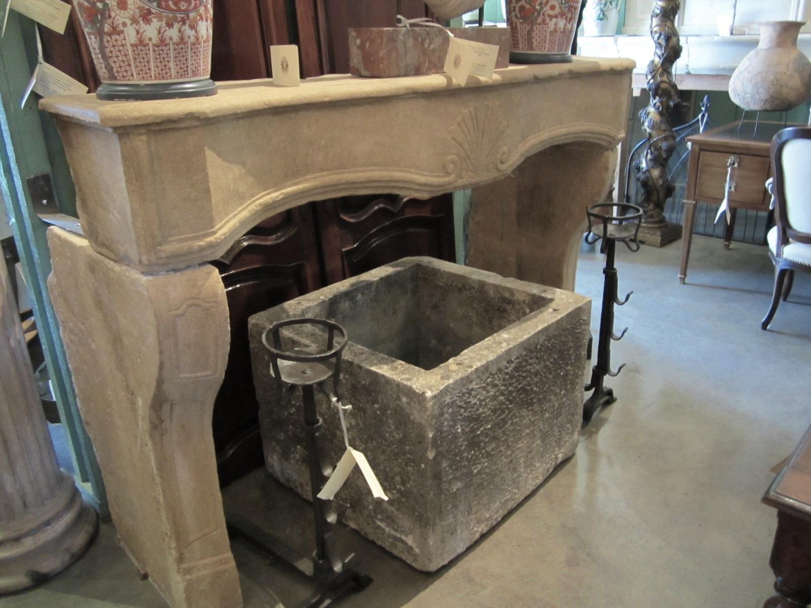 Hand Carved stone Antique Farm Fireplace Mantle Chimney Surround Los Angeles CA For Sale 7