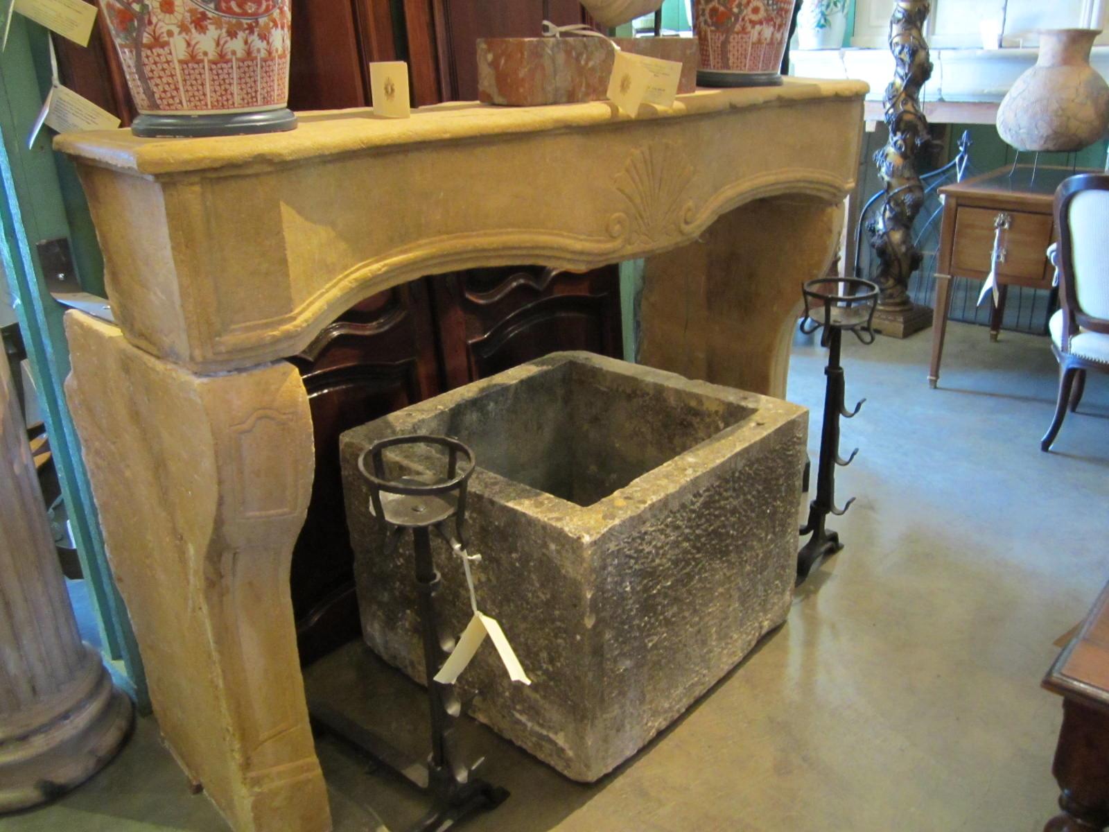 Hand Carved stone Antique Farm Fireplace Mantle Chimney Surround Los Angeles CA For Sale 8