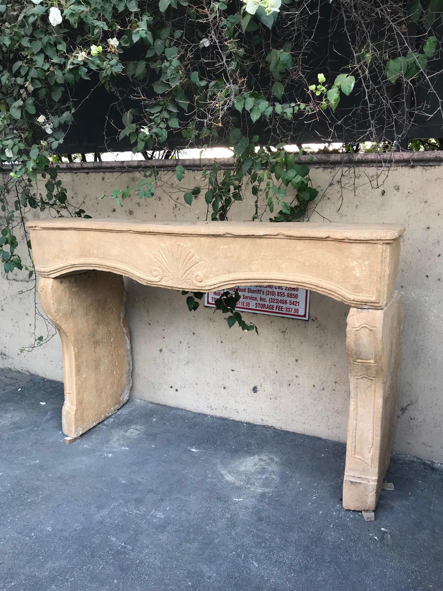 French Provincial Hand Carved stone Antique Farm Fireplace Mantle Chimney Surround Los Angeles CA For Sale