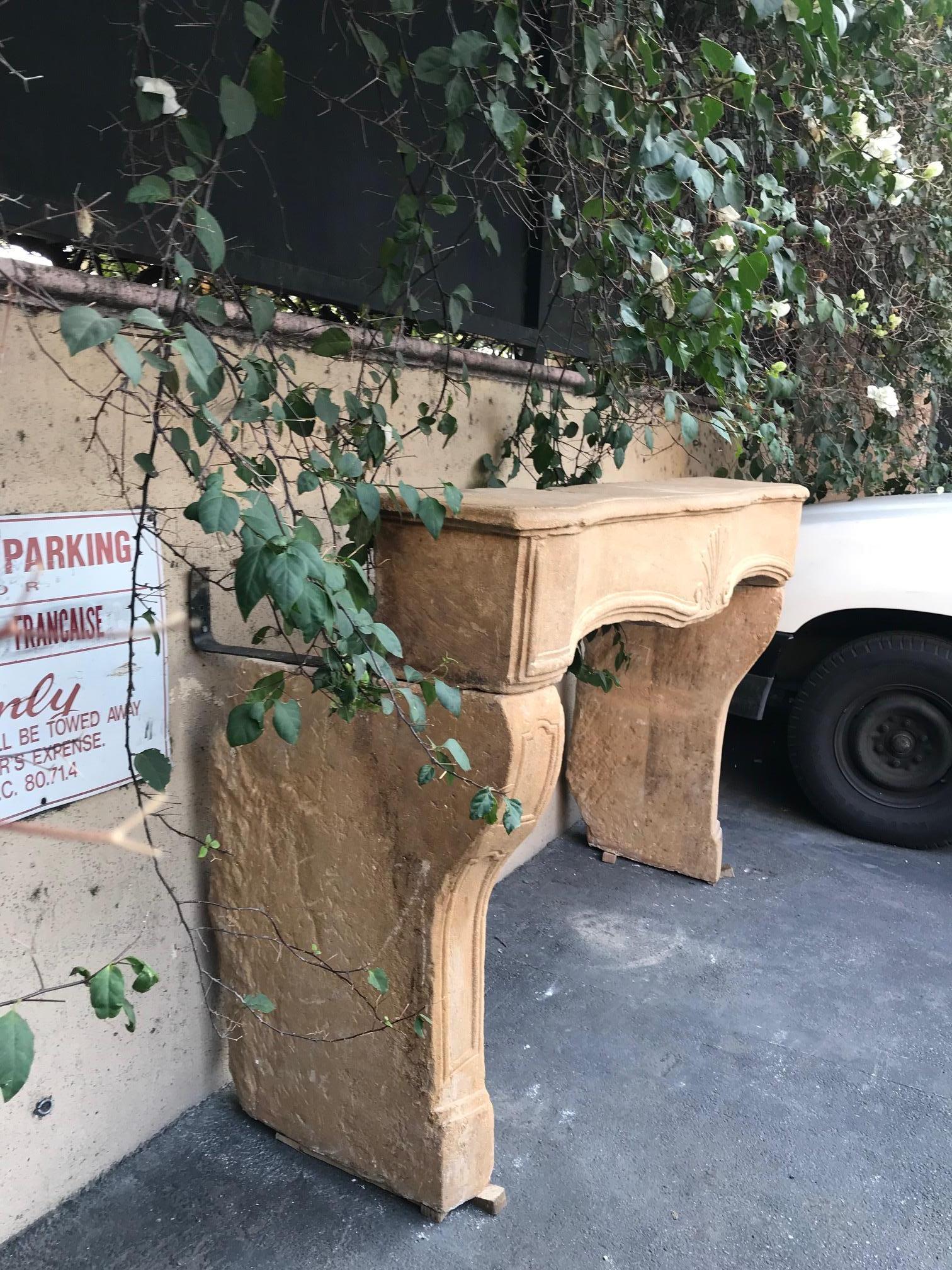 French Hand Carved stone Antique Farm Fireplace Mantle Chimney Surround Los Angeles CA For Sale