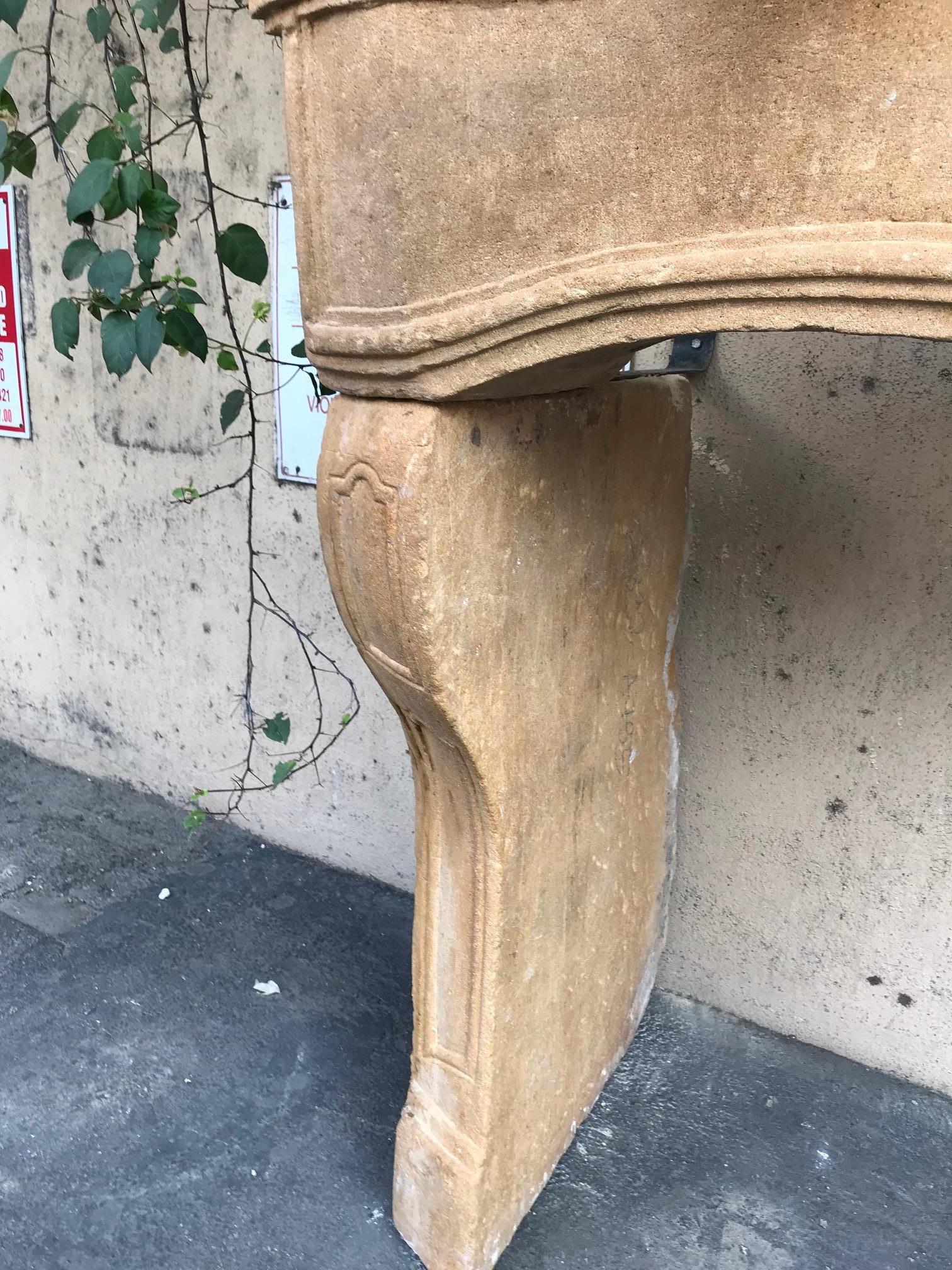 18th Century and Earlier Hand Carved stone Antique Farm Fireplace Mantle Chimney Surround Los Angeles CA For Sale