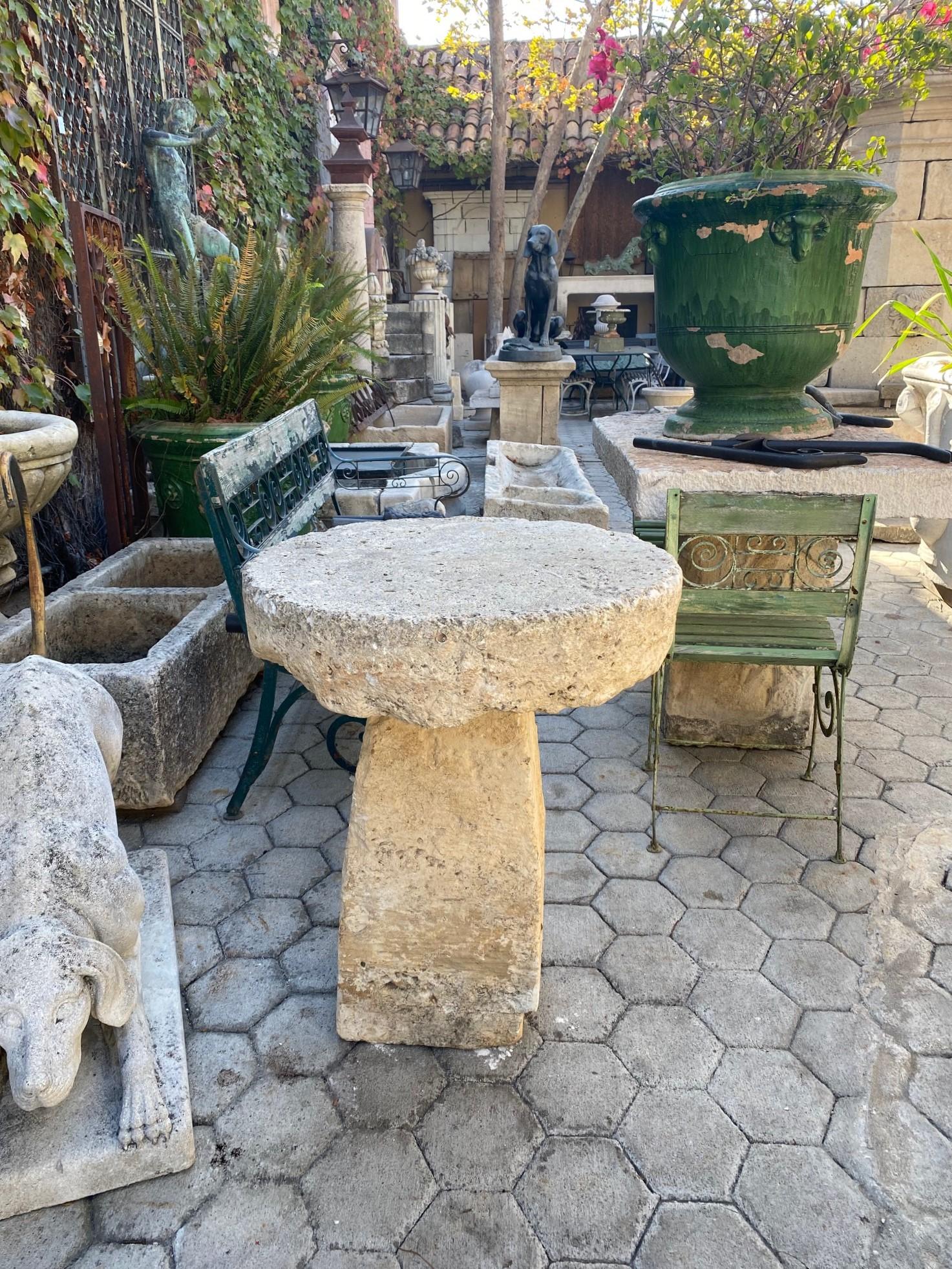 Hand Carved Stone Antique Garden Gueridon Outdoor Indoor Side Center Table Farm In Good Condition In West Hollywood, CA