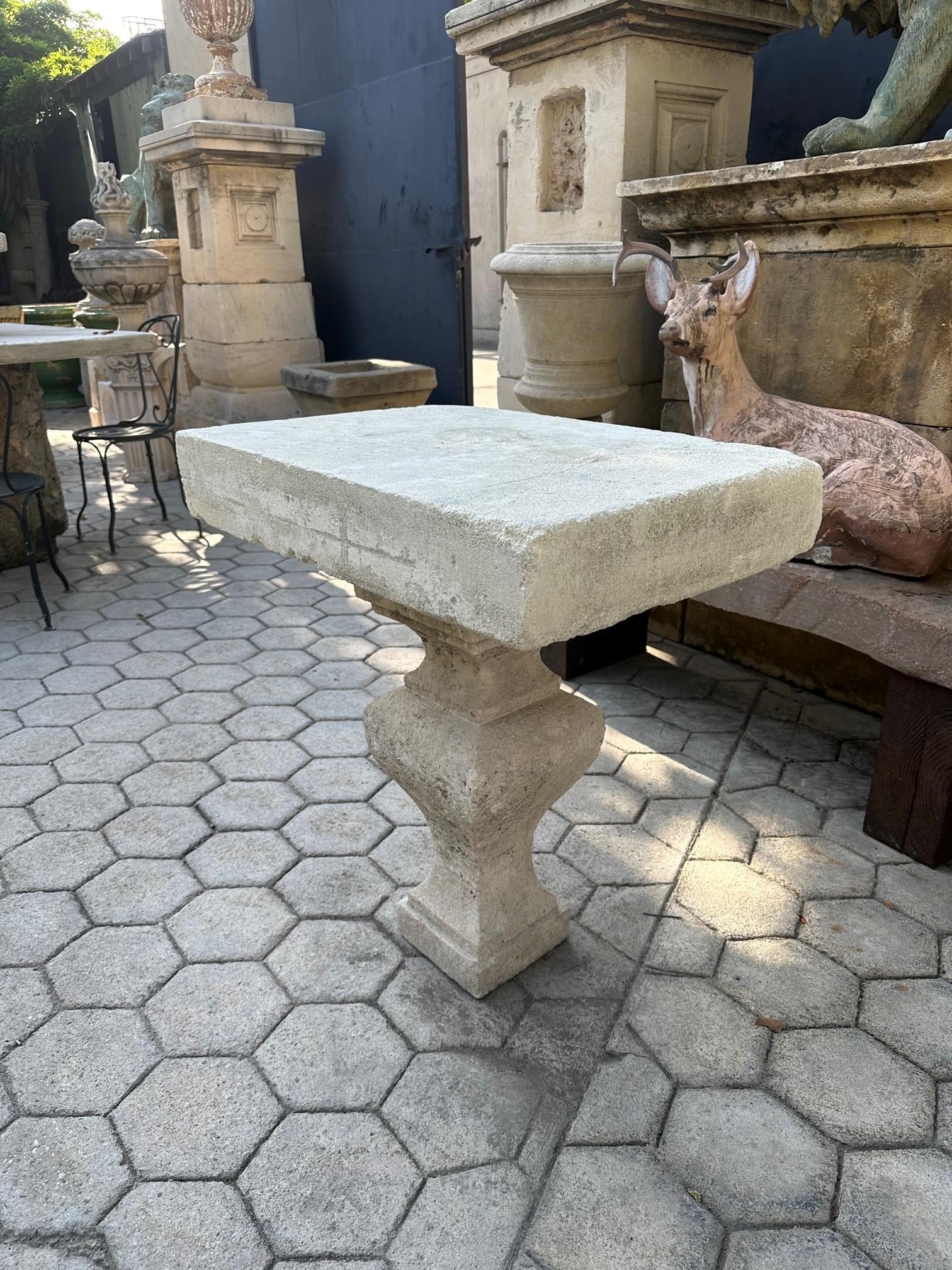 Hand-Carved Hand Carved Stone Antique Garden Outdoor Indoor Side Center Coffee Farm Table CA For Sale