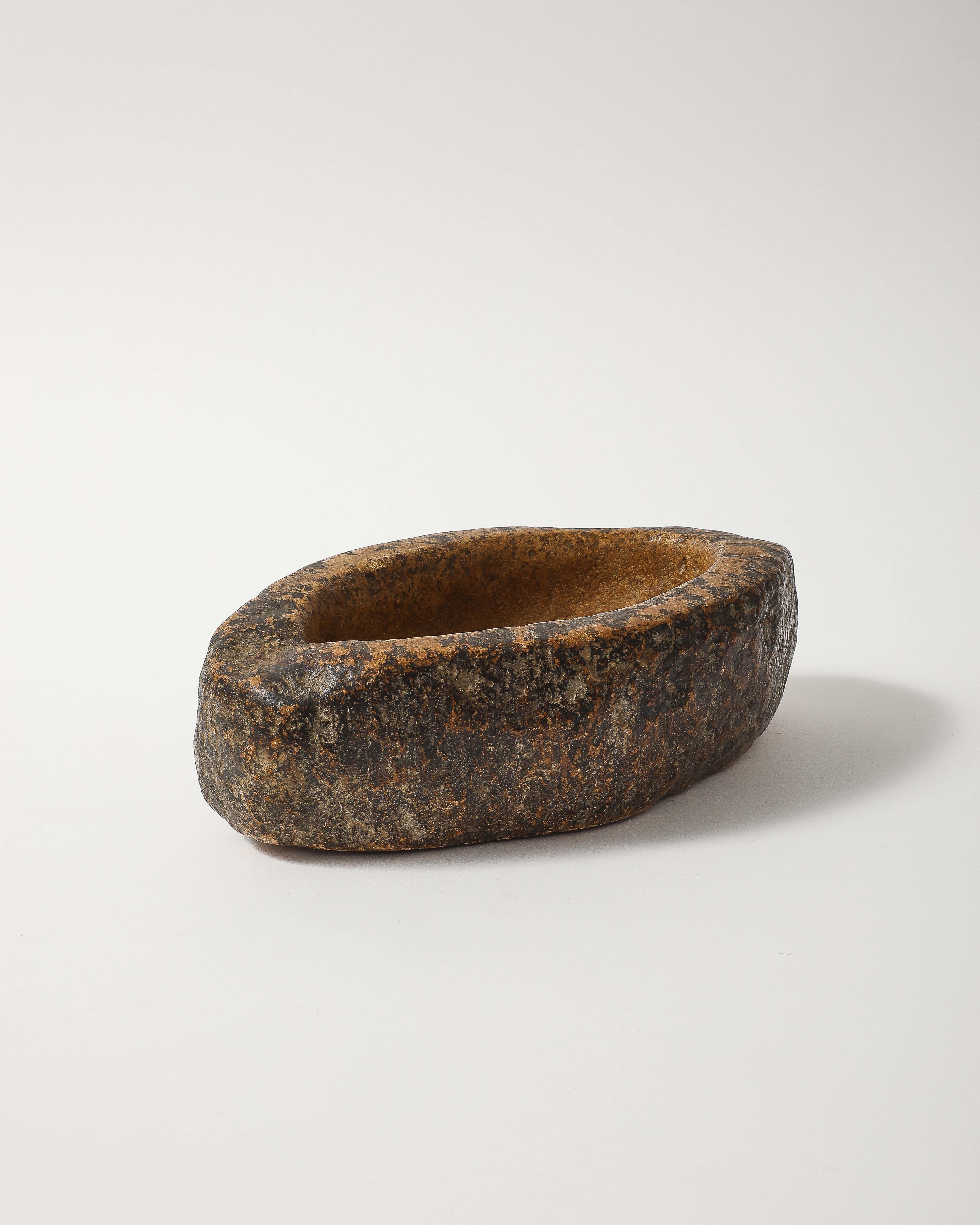 20th Century Hand Carved Stone Bowl with Organic Texture, France, 20th C For Sale