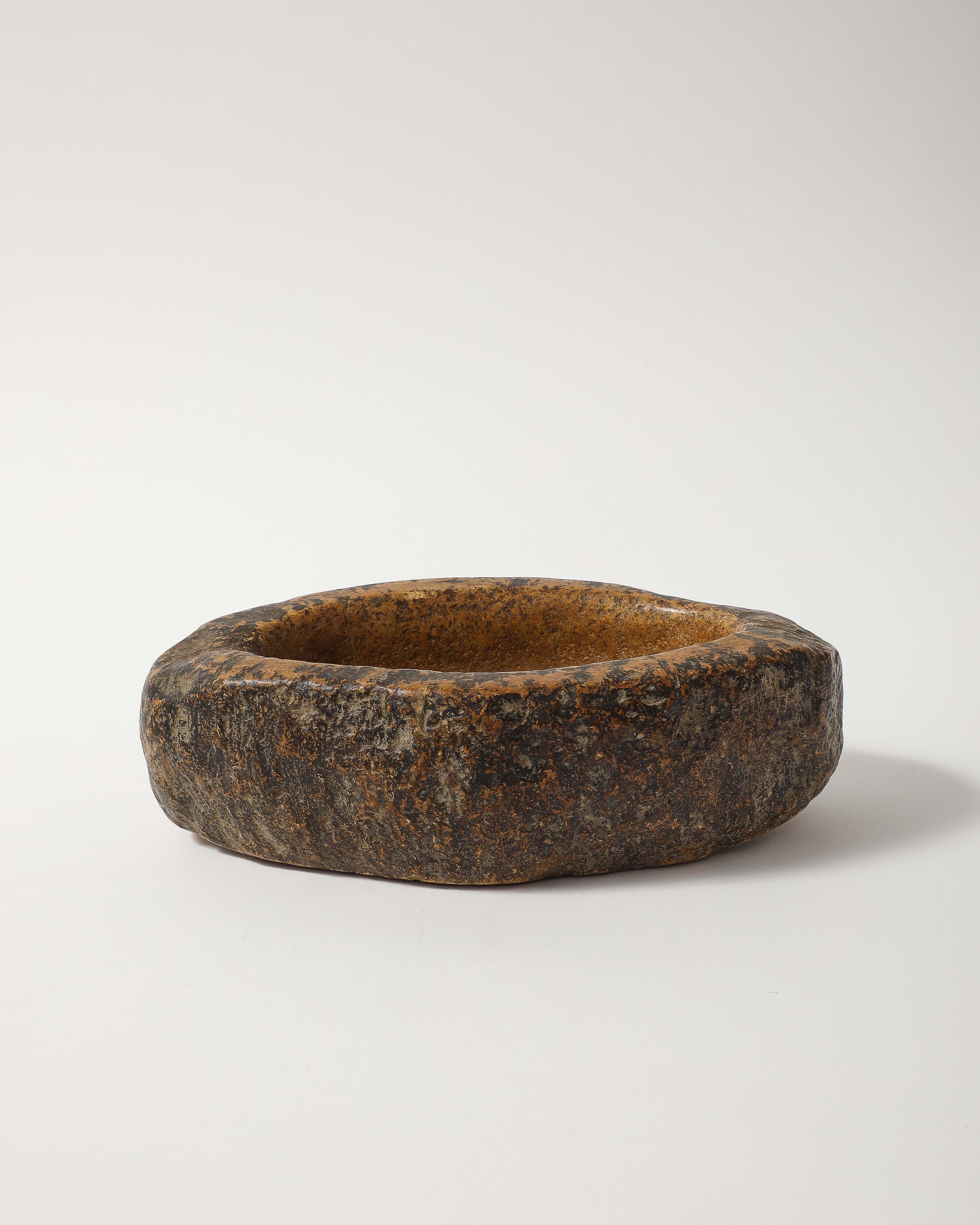 Hand Carved Stone Bowl with Organic Texture, France, 20th C For Sale 1