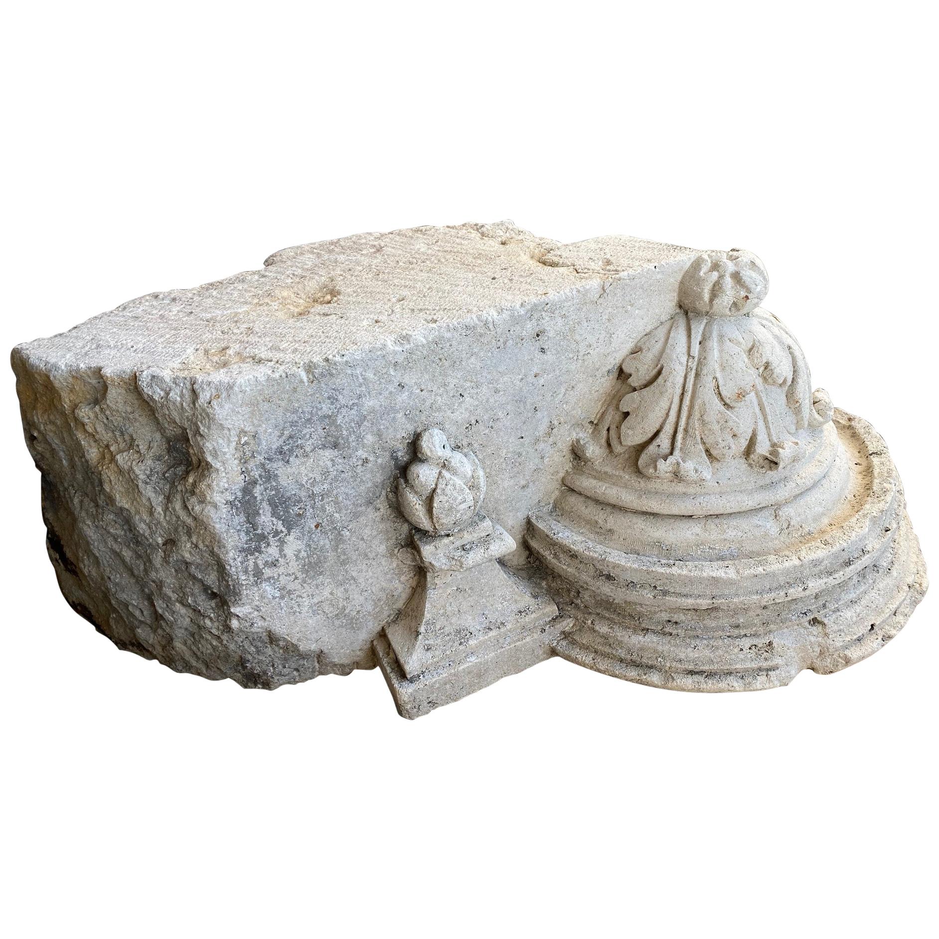 Hand Carved Stone Garden coffee side table base pedestal Antiques Los Angeles CA For Sale