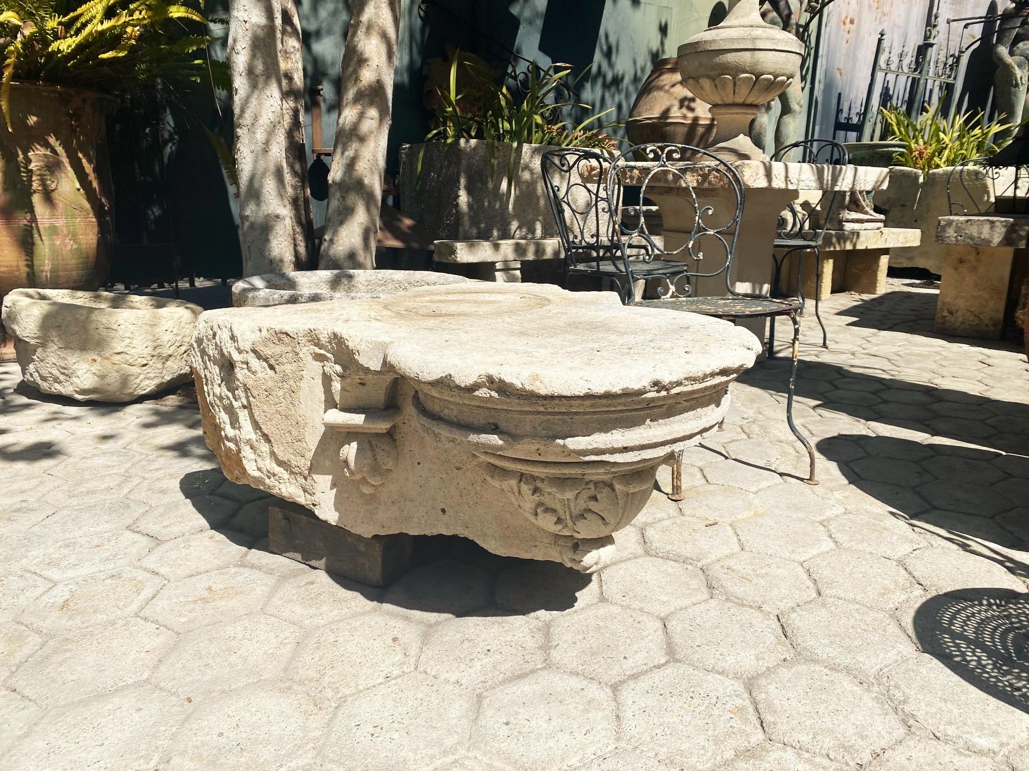 Hand Carved Stone Capital Base Side Coffee Table Garden Pedestal Antique element For Sale 5