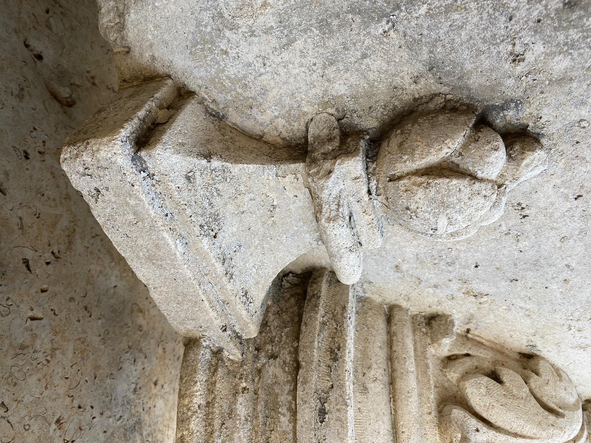 Hand Carved Stone Capital Base Side Coffee Table Garden Pedestal Antique element For Sale 9
