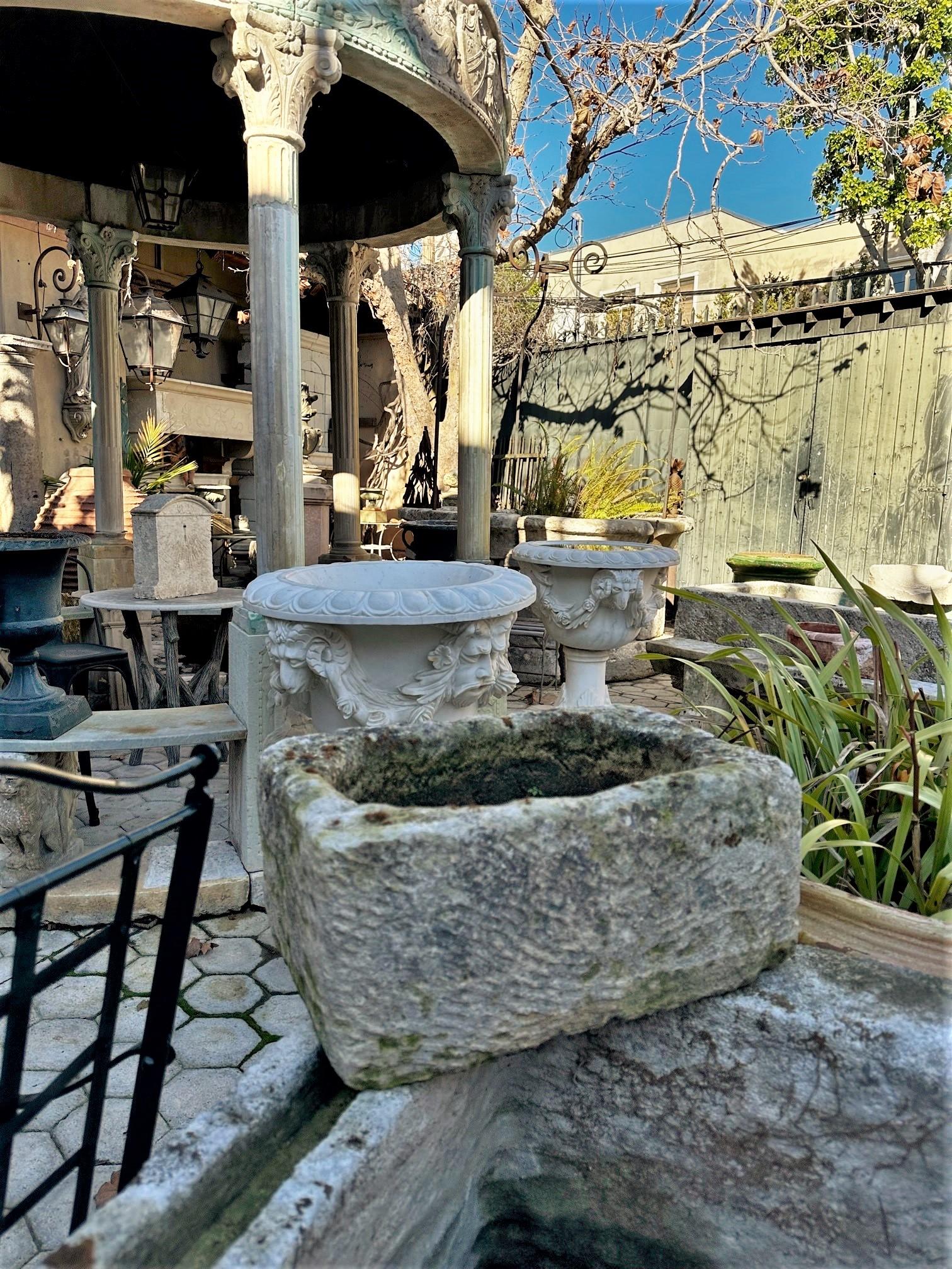 Hand Carved Stone Container Farm Sink Fountain Trough Basin Planter Antique LA For Sale 3