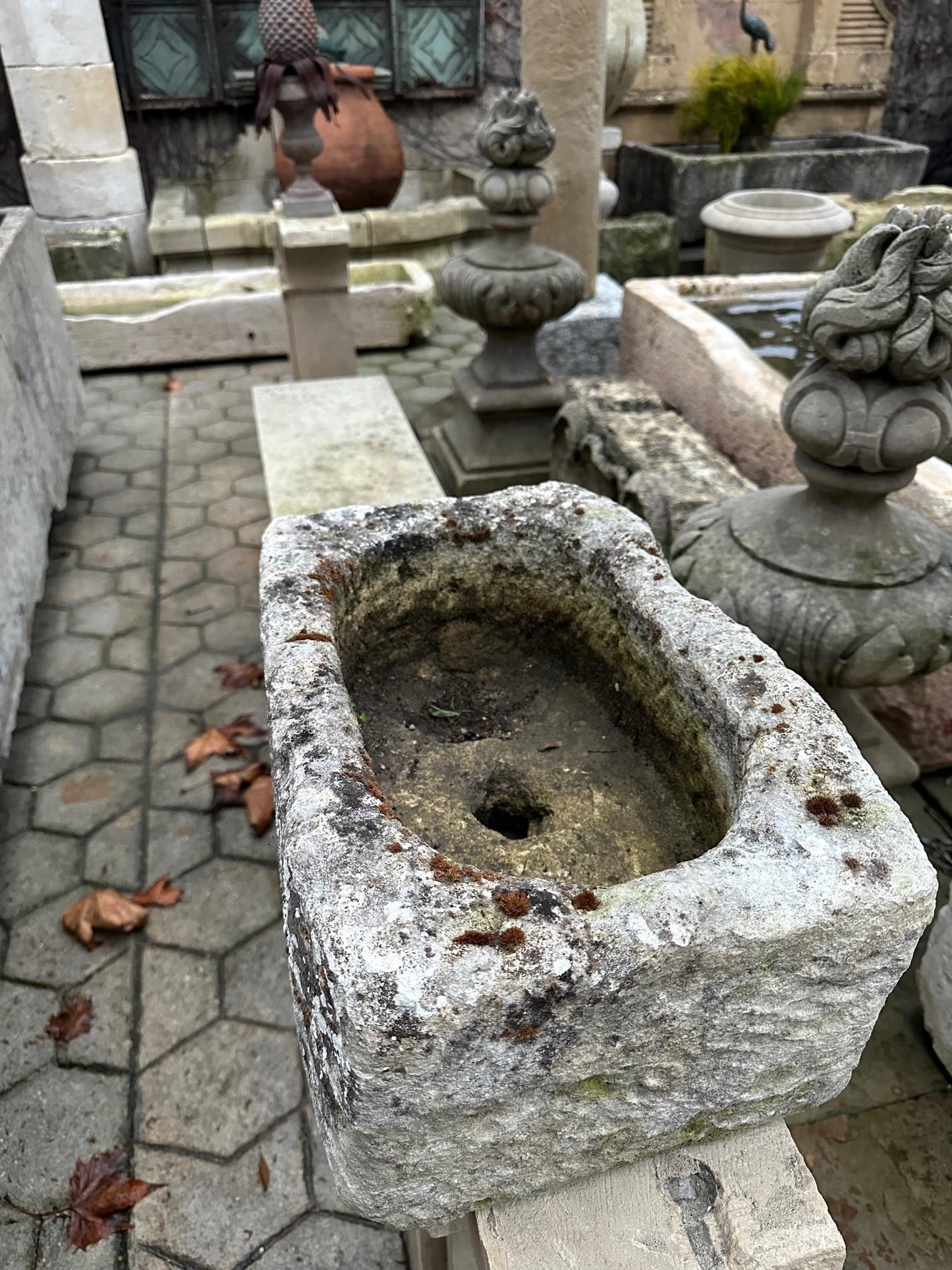 Hand Carved Stone Container Farm Sink Fountain Trough Basin Planter Antique LA For Sale 11