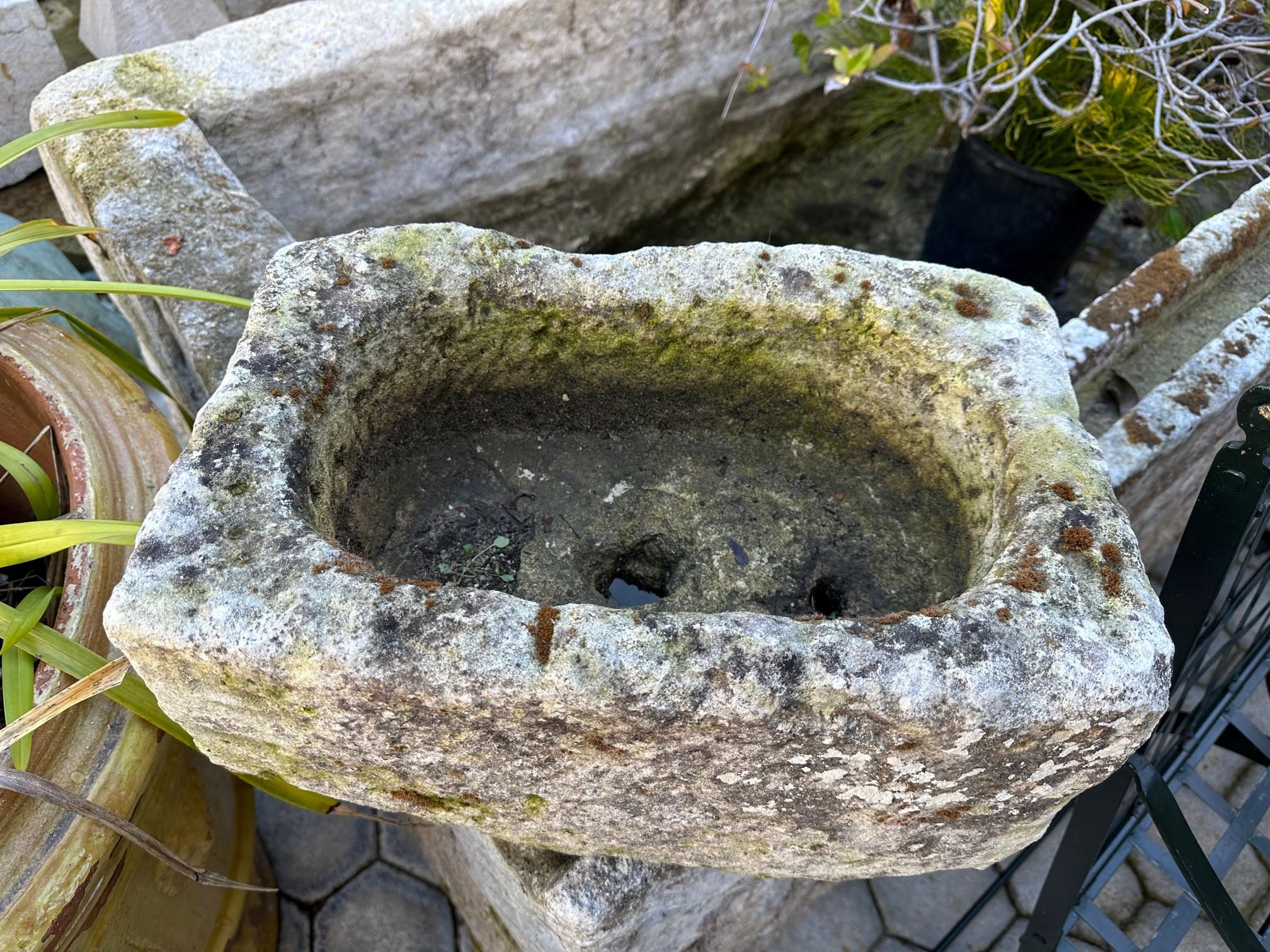 French Hand Carved Stone Container Farm Sink Fountain Trough Basin Planter Antique LA For Sale