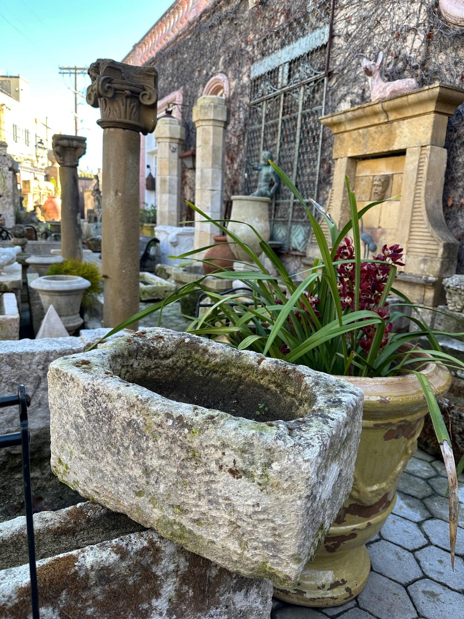 Hand Carved Stone Container Farm Sink Fountain Trough Basin Planter Antique LA In Good Condition For Sale In West Hollywood, CA