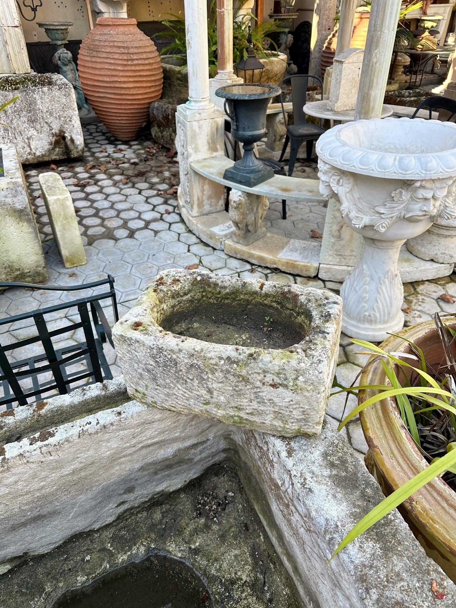 Hand Carved Stone Container Farm Sink Fountain Trough Basin Planter Antique LA For Sale 2