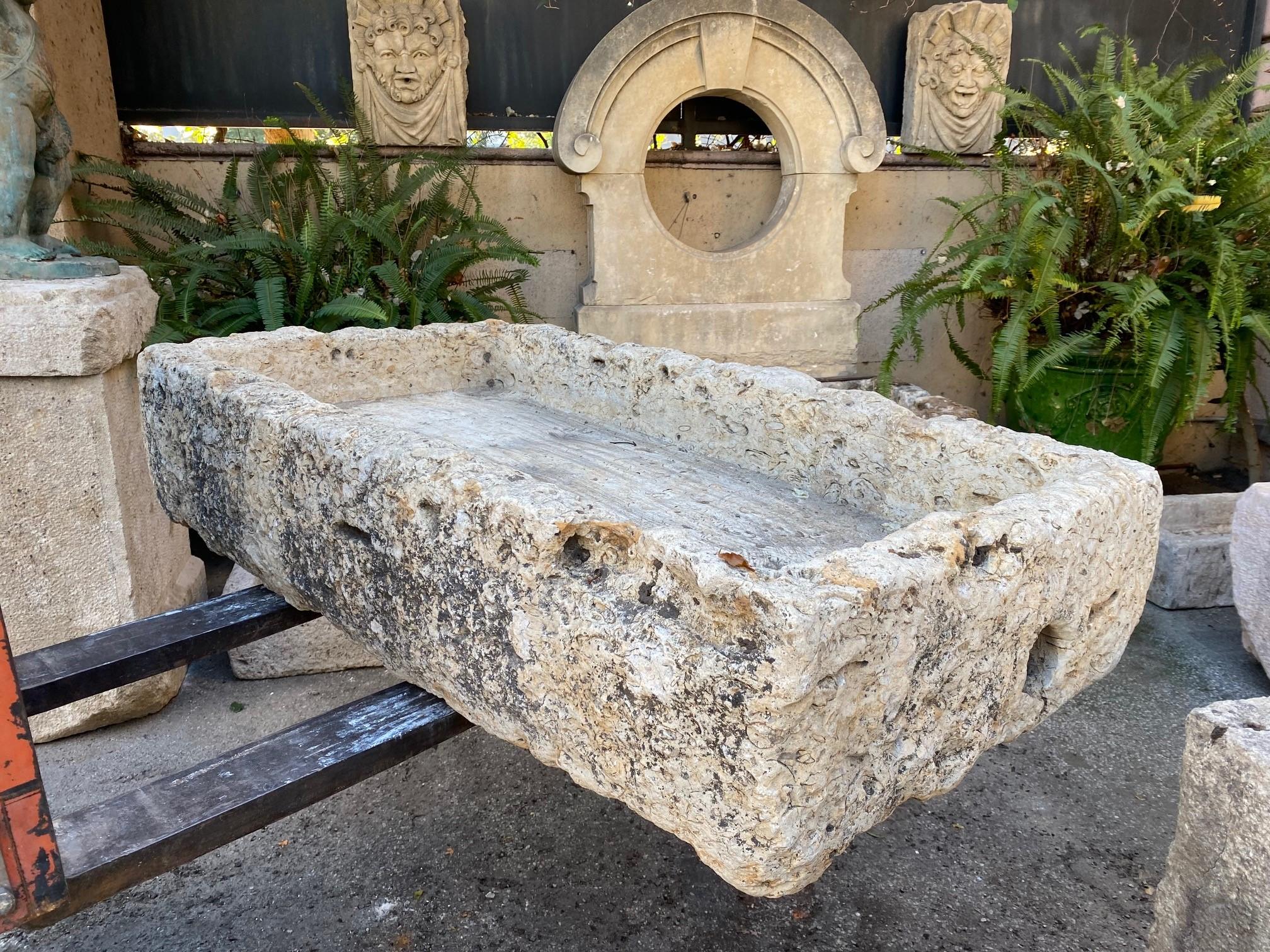 Hand-Carved Hand Carved Stone Container Farm Sink Planter Trough Antiques Basin Herb Garden For Sale