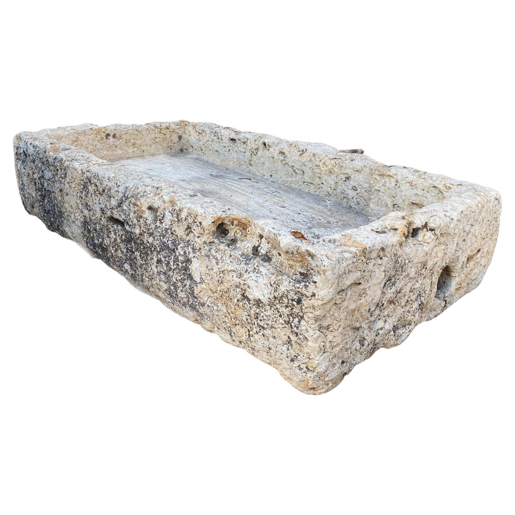 A Stone Container Hand Carved Farm Sink Planter Trough Antiques Basin Herb Garden (récipient en pierre sculpté à la main)