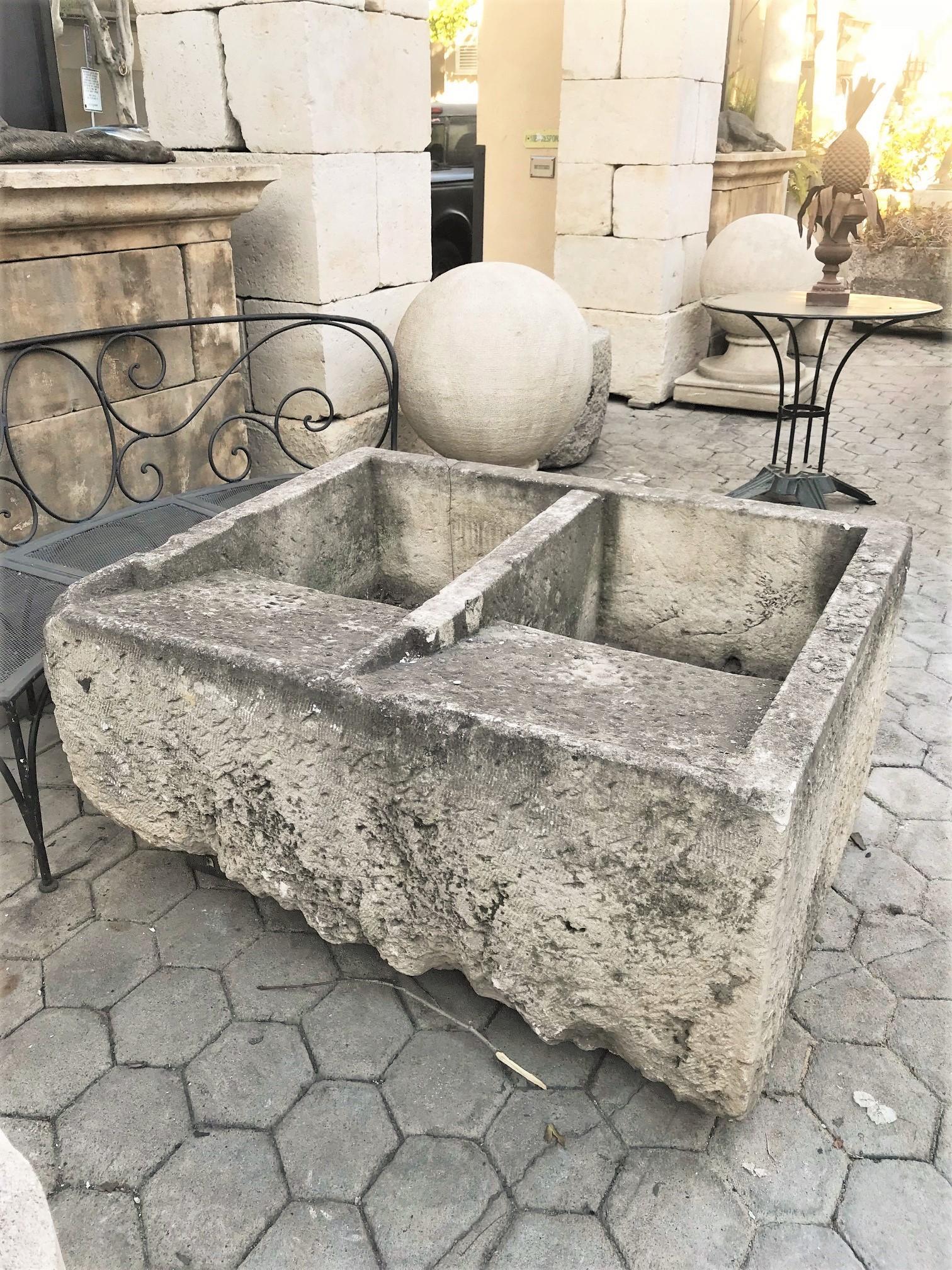 Hand Carved Stone Container Fountain Basin Planter Farm Sink Trough Antique LA In Good Condition For Sale In West Hollywood, CA