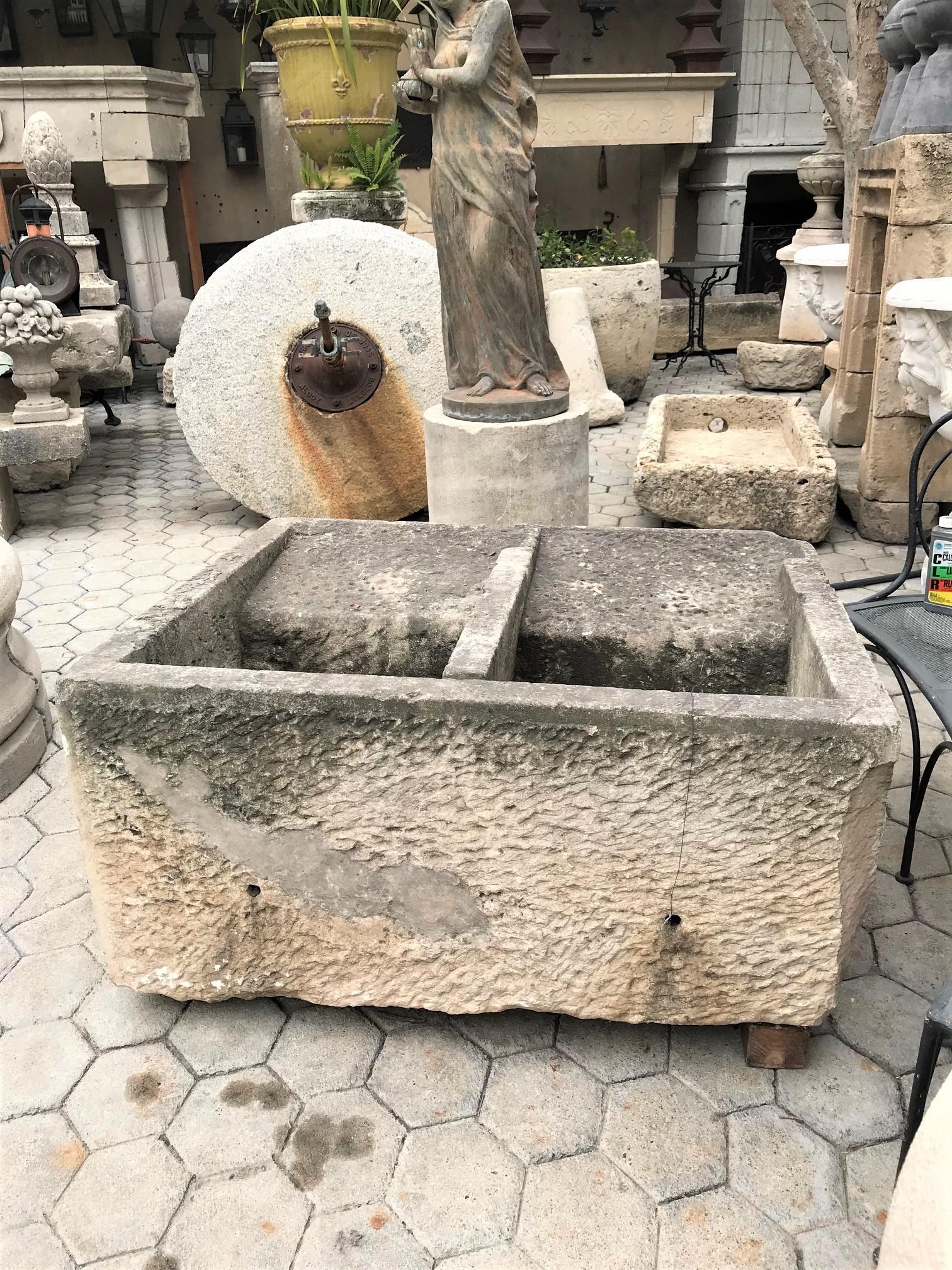 Hand Carved Stone Container Fountain Basin Planter Farm Sink Trough Antique LA For Sale 1